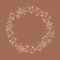 guirnalda marco con cacao rama. floral antecedentes. un manojo de cacao frijoles, cosecha cacao frutas, símbolo. el ramas son dibujado por mano. ornamento para etiqueta, logo, emblema, tarjeta postal. diseño elemento vector