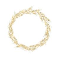Wreath frame from ears of wheat.A bunch of ears of wheat,dried whole grains.Cereal harvest,agriculture,organic farming,healthy food symbol.Ears of wheat hand drawn.Design element. Isolated background vector