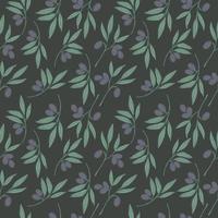 Seamless repeating pattern with olive branches, floral motif. Cute ornament with olives. Vector