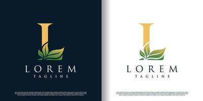 initial l logo design template with leaf icon and creative concept premium vector