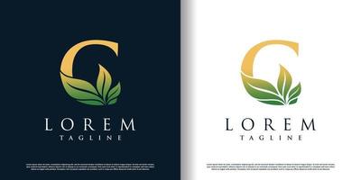 initial c logo design template with leaf icon and creative concept premium vector