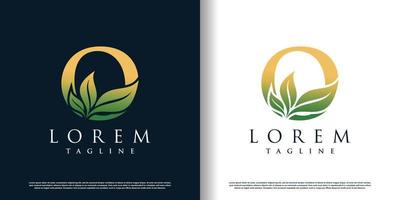 initial o logo design template with leaf icon and creative concept premium vector