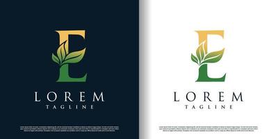 initial e logo design template with leaf icon and creative concept premium vector