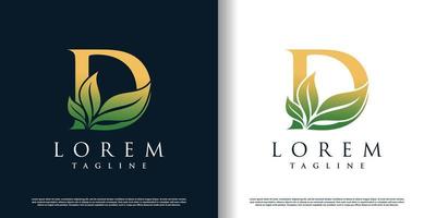 initial d logo design template with leaf icon and creative concept premium vector