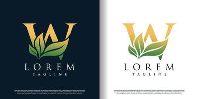 initial w logo design template with leaf icon and creative concept premium vector