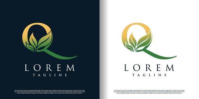 initial q logo design template with leaf icon and creative concept premium vector