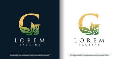 initial g logo design template with leaf icon and creative concept premium vector