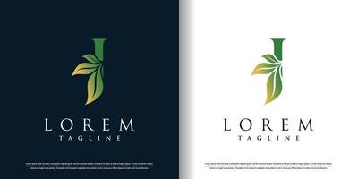 initial j logo design template with leaf icon and creative concept premium vector