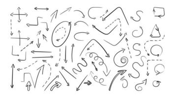 Set of doodle arrows pointing in various directions vector illustration