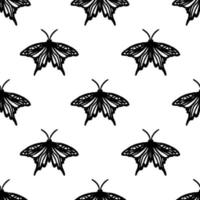 Seamless pattern with lino cut butterfly silhouette vector illustration