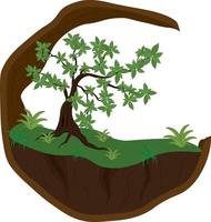 Circle rock base with crooked bonsai tree vector illustration