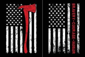 American Firefighter Axe Logo Design With USA Flag vector