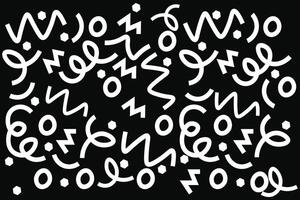 Fun white line doodle seamless pattern. Creative abstract squiggle style drawing background for children or trendy design with basic shapes. Simple childish scribble wallpaper print. vector