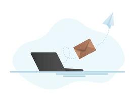 Closed envelope and paper plane flying from the laptop. vector