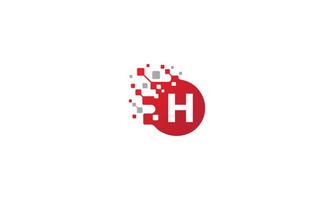 H logo. H letter. Initial letter H linked circle and dot logo. H design. Red and gray H letter. H letter logo design. Pro Vector