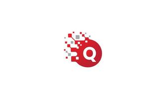 Q logo. Q letter. Initial letter Q linked circle and dot logo. Q design. Red and gray Q letter. Q letter logo design. Pro Vector