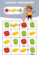 Education game for children logical sequence help bald man sort gem and gold from start to finish printable pirate worksheet vector