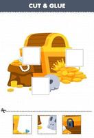 Education game for children cut and glue cut parts of cute cartoon treasure chest and glue them printable pirate worksheet vector