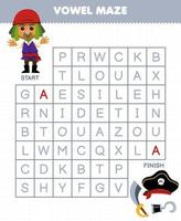 Premium Vector  Education game for children vowel maze help cute cartoon  boy move to treasure map printable pirate worksheet