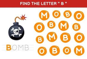 Education game for children find the letter B with cute cartoon bomb printable pirate worksheet vector