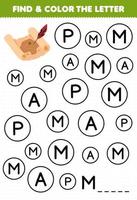 Education game for children find and color letter M for map printable pirate worksheet vector