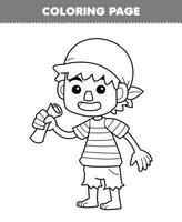 Education game for children coloring page of cute cartoon boy character line art printable pirate worksheet vector