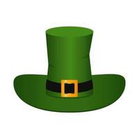 Vector illustration. Leprechaun hat on a white background. Design for St. Patrick's Day. Green classic top hat.