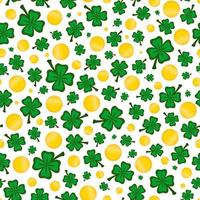 Vector seamless pattern for St. Patrick's Day. Golden coins and clover on a white background.