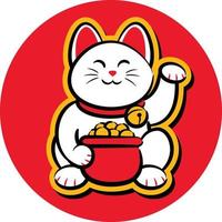 Illustration of Lucky Cat in Red Background vector