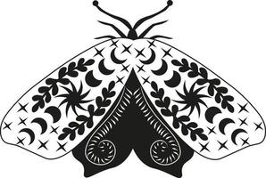 Mystery Moon Moth vector illustration. Magic floral insect on white background.