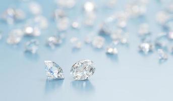 grupo de diamantes colocado sobre fondo brillante 3d renderizado enfoque suave foto