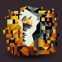 cat in abstract art style, cube style for poster, banner or background, vector illustration