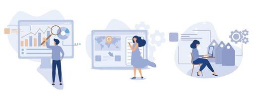 Analytics software concept, Marketing research, click tracking, tag management, focus group, target audience, data collection, digital survey,  set flat vector modern illustration
