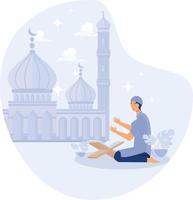 musulmanes orar en mezquita, Ramadán Kareem, plano vector moderno ilustración