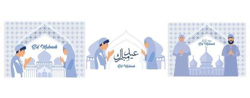 moslem people forgive each other, ramadan kareem concept, set flat vector  modern illustration