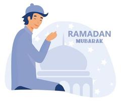 vector illustration of muslim offering namaaz for Eid, Eid mubarak, flat vector modern illustration