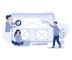 ux diseño resumen concepto, usuario investigación, estructura alámbrica, creación de prototipos, diseño proyecto, en línea encuesta y informes , web página disposición, plano vector moderno ilustración