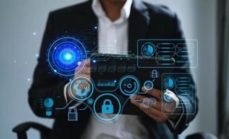Cyber security data protection Business working on compute Intelligenc digital tablet global network connection data science digital marketing, Investment global in office photo