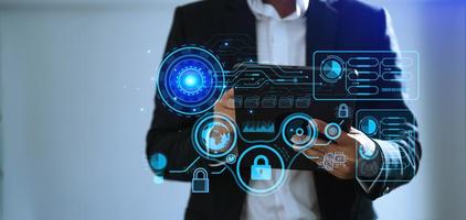 Cyber security data protection Business working on compute Intelligenc digital tablet global network connection data science digital marketing, Investment global in office photo