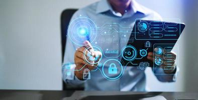 Cyber security data protection Business working on compute Intelligenc digital tablet global network connection data science digital marketing, Investment global in office photo