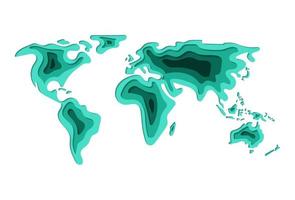 cortar fuera ilustración de mundo mapa en cian o verde azulado color esquema vector