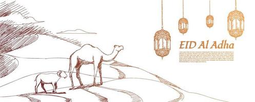 Eid Al Adha Mubarak Hand Drawn Concept vector