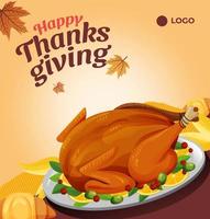 Thanksgiving Roasted Turkey and Autumn Leaves Illustration 2 vector