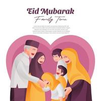 Eid Mubarak Family Gathering Square Social Media Post With Muslim Elder Parents and Kids Together vector