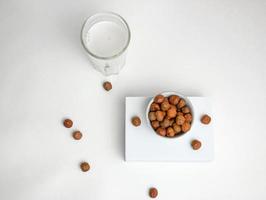 hazelnut milk concept, healthy vegetarian food photo