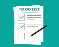 To do list icon concept. Planning sign design. All tasks are completed. Paper sheets with check mark. Vector flat illustration isolated on blue background