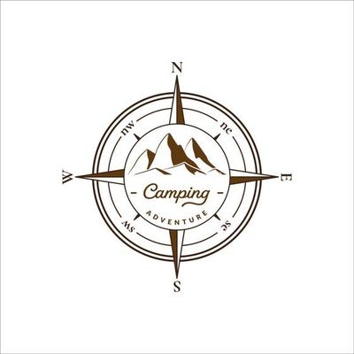 Camping compass and mountain vector illustration isolated on white background