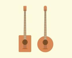 Wooden banjo flat vector design set. Square and rounded banjo design template.