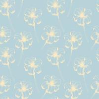 Daylily vector seamless pattern. Hand drawn flowers of day lily on light blue background. Design for wedding decor, wallpapers, curtains, textile, wrapping paper. Retro pattern.