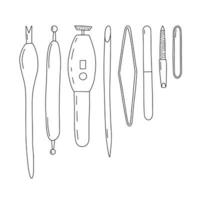 Vector manicure equipments set. Hand drawn different kinds of manicure and pedicure tools set.